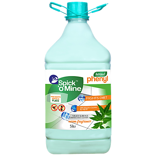 Spick 'O Mine Herbal Phenyl - Disinfectant Cleaner, Prevents Ants & Flies, Neem Fragrance, 5 L  