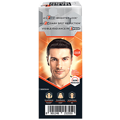 Fair And Handsome Long Lasting Radiance Cream, 2X Spot Reduction, 7 Hrs Brighter Look, Pro-Peptide Face Cream For Men, 60 g