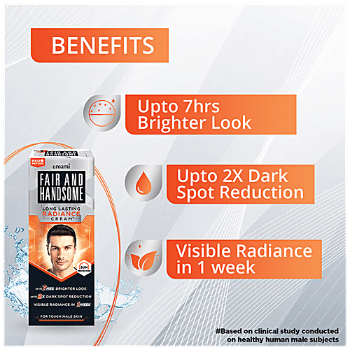 Fair And Handsome Long Lasting Radiance Cream, 2X Spot Reduction, 7 Hrs Brighter Look, Pro-Peptide Face Cream For Men, 60 g