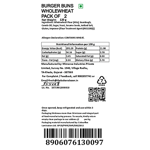 Buy The Baker's Dozen Burger Buns 100 Whole Wheat, Goodness Of