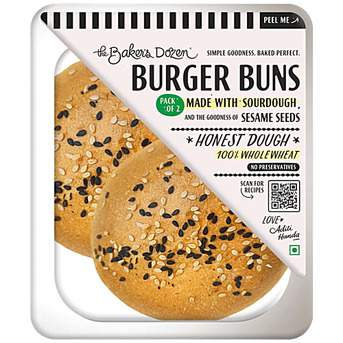 The Baker's Dozen Burger Buns - 100% Whole Wheat, Goodness Of Sesame Seeds, Soft, Delicious, 120 g (2 pcs) 