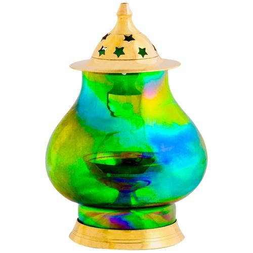 Decan Brass Akhand Colour Jyoti - Elegant, Premium, Ideal For Puja Rooms, Green, 150 g (1 pc) 