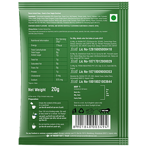 Rasna Sweet N Sour Veggie Overload Quickie Soup - Multigrain, No Maida, Single Pack, 20 g  