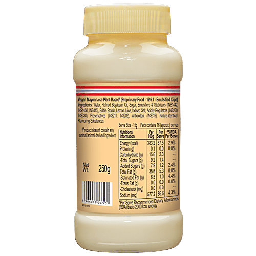 Dr.Oetker Funfoods Vegan Mayonnaise - Plant-Based, Enhances Flavour, No Trans Fat Or Cholesterol, 250 g PET Jar