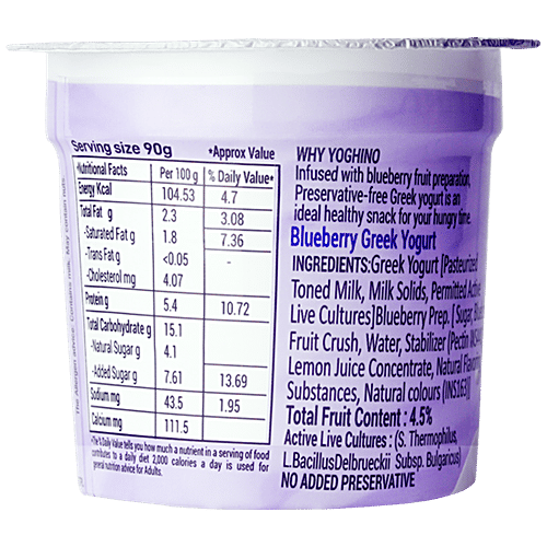 Buy Yoghino Greek Yogurt Blueberry, Rich & Creamy, High In Protein