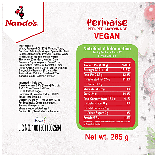 Buy Nandos Perinaise Vegan Peri Peri Mayo, Mild, Egg Free & Gluten