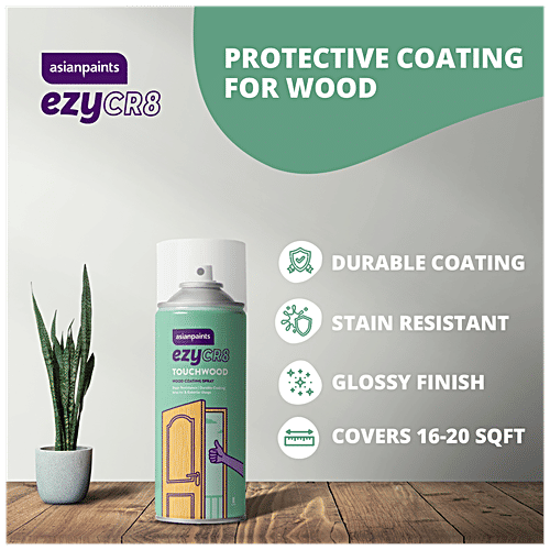 Asian Paints EzyCr8 TouchWood Wood Coating Spray - Interior & Exterior Use, Restoration, Stain Resistance, Durable, 400 ml  