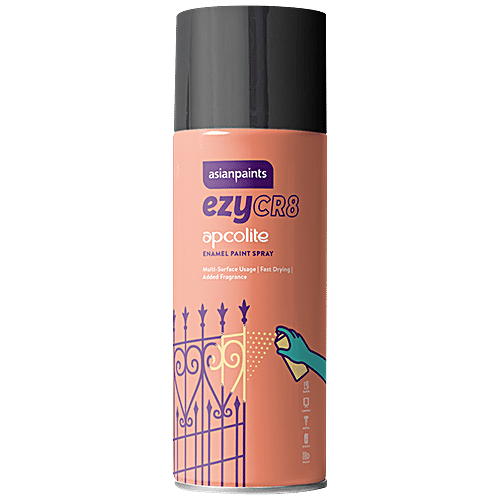 Asian Paints EzyCR8 Apcolite Enamel Paint Spray - Black, Fast Drying, Multi-Surface Use On Metal, Wood, Canvas, 200 ml  