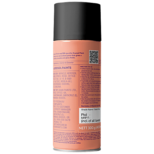 Asian Paints EzyCR8 Apcolite Enamel Paint Spray - Black, Fast Drying, Multi-Surface Use On Metal, Wood, Canvas, 400 ml  