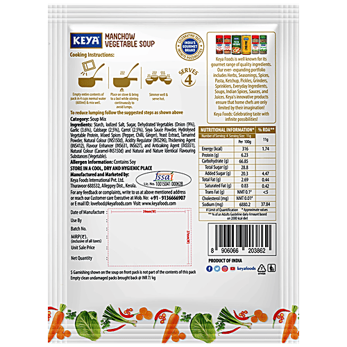 Keya Manchow Vegetable Soup - Four Serve, Ready In A Minute, 44 g Pouch 