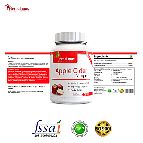 Buy Herbal max Apple Cider Vinegar Capsules For Body Detoxification