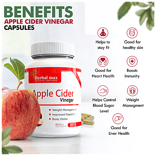 Buy Herbal max Apple Cider Vinegar Capsules For Body Detoxification & Supports Digestive