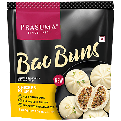 Prasuma Bao Buns - Chicken Keema, Stuffed Bread, No Preservative, Frozen, 100 g (2 pcs) 
