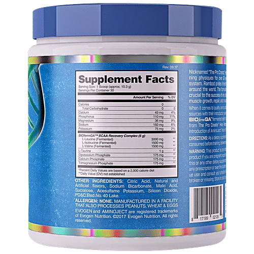 EVOGEN Aminoject Premium Amino Acid Accelerator Dietary Supplement - Blue Raspberry, 291 g  