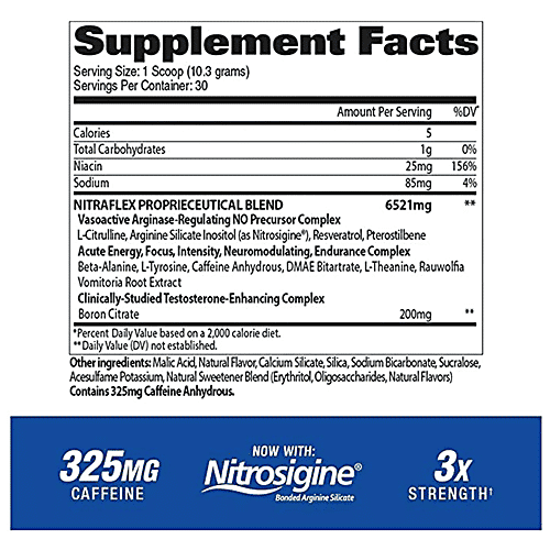 GAT Sport Nitraflex Hyperemia & Testosterone Enhancing Powder - Fruit Punch Flavour, For Strength, 312 g