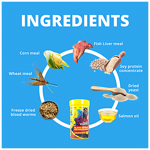 Taiyo Pluss Discovery Blood Worms Infused Flakes Fish Food - For Discuss & Tropical Breeds, Premium, 110 g (Extra 10% Free) Premium Flakes
Blood Worms Infused