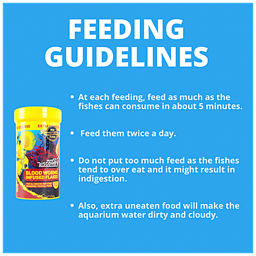 Taiyo Pluss Discovery Blood Worms Infused Flakes Fish Food - For Discuss & Tropical Breeds, Premium, 110 g (Extra 10% Free) Premium Flakes
Blood Worms Infused