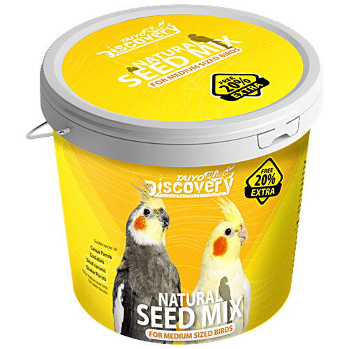 Taiyo Pluss Discovery Bird Food Natural Seed Mix - Medium Sized Birds Like Cockatiels & Caique Parrots, 1 kg (Extra 20% Free)