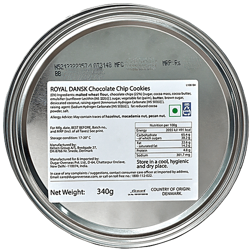 Royal Dansk Chocolate Chip Cookies - Baked With Finest Ingredients, 340 g  
