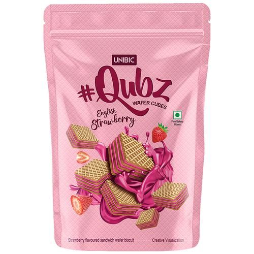 UNIBIC Qubz Wafer Cubes - English Strawberry Sandwich Biscuit, 150 g  
