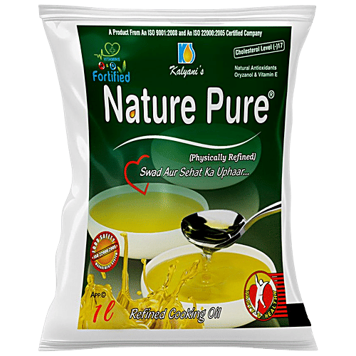 NATURE PURE Rice Bran Oil - Refined, Vitamin A, D, E, Boosts Immunity, Reduces Bad Cholesterol, 1 L Pouch 