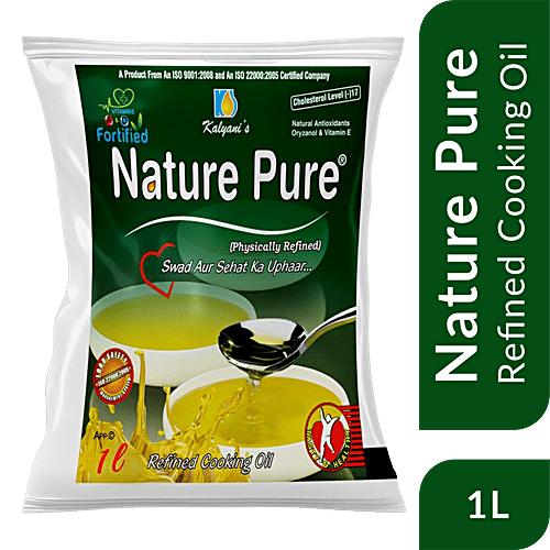 NATURE PURE Rice Bran Oil - Refined, Vitamin A, D, E, Boosts Immunity, Reduces Bad Cholesterol, 1 L Pouch 