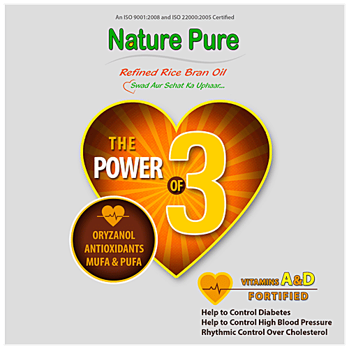 NATURE PURE Rice Bran Oil - Refined, Vitamin A, D, E, Boosts Immunity, Reduces Bad Cholesterol, 1 L Bottle 