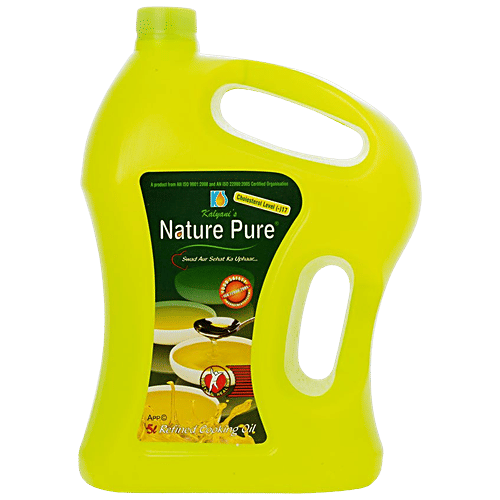 NATURE PURE Rice Bran Oil - Refined, Vitamin A, D, E, Boosts Immunity, Reduces Bad Cholesterol, 5 L Jar