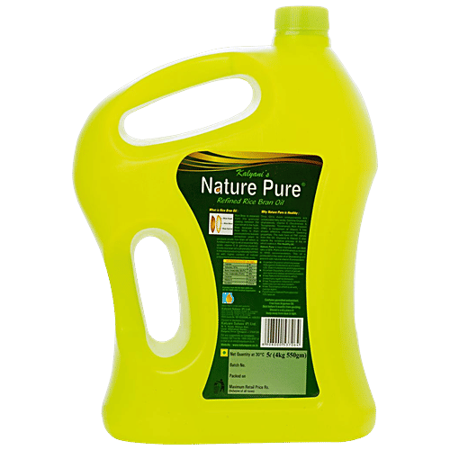NATURE PURE Rice Bran Oil - Refined, Vitamin A, D, E, Boosts Immunity, Reduces Bad Cholesterol, 5 L Jar