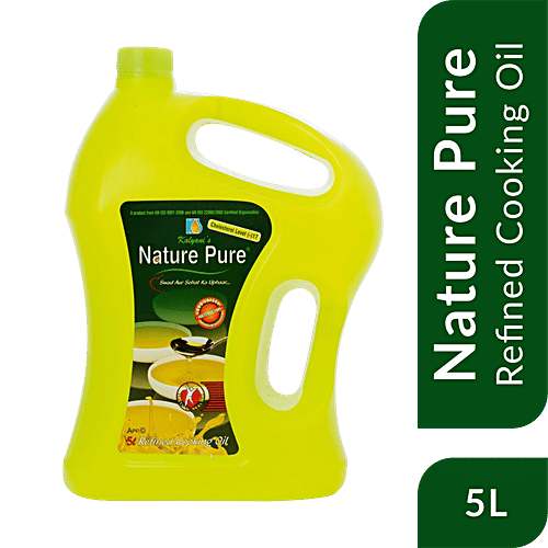 NATURE PURE Rice Bran Oil - Refined, Vitamin A, D, E, Boosts Immunity, Reduces Bad Cholesterol, 5 L Jar