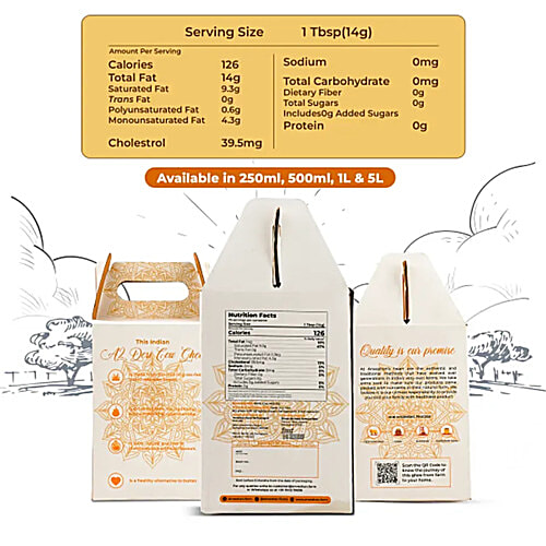 Anveshan A2 Desi Cow Ghee - Bilona Churned, Light On Gut, Lab-Tested, Clarified Butter, 250 ml Bottle 