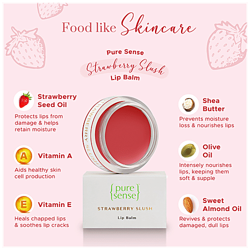 PureSense Strawberry Slush Lip Balm - Vitamin A & E, For Dry, Chapped Lips, 5 g  