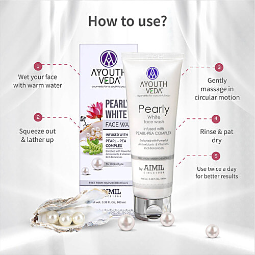 Ayouthveda Pearly White Face Wash - Infused With Pearl-Pea Complex, Vitamin C, For Youthful Glow, 100 ml  
