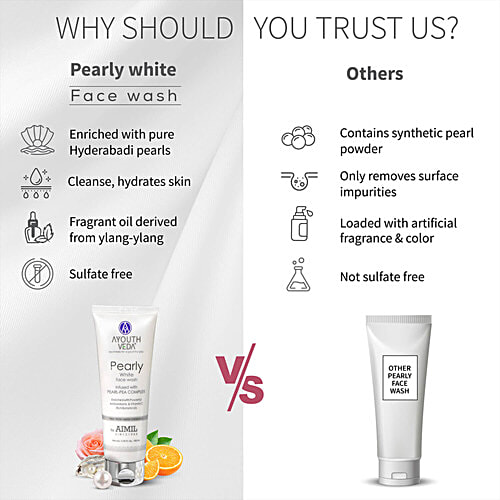 Ayouthveda Pearly White Face Wash - Infused With Pearl-Pea Complex, Vitamin C, For Youthful Glow, 100 ml  