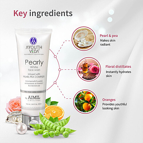Ayouthveda Pearly White Face Wash - Infused With Pearl-Pea Complex, Vitamin C, For Youthful Glow, 100 ml  