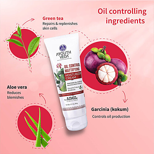 Ayouthveda Oil Control Mattifying Moisturizer Cream - For Balance Smooth Skin, Prevents Breakouts, 60 g  