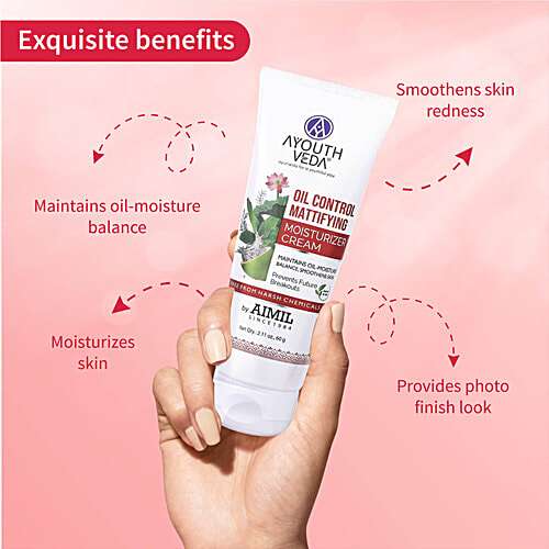 Ayouthveda Oil Control Mattifying Moisturizer Cream - For Balance Smooth Skin, Prevents Breakouts, 60 g  