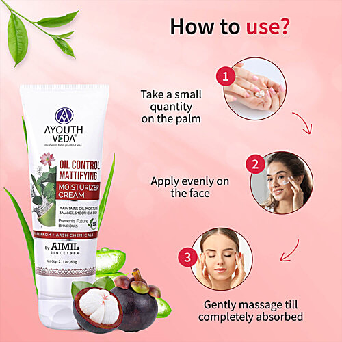 Ayouthveda Oil Control Mattifying Moisturizer Cream - For Balance Smooth Skin, Prevents Breakouts, 60 g  
