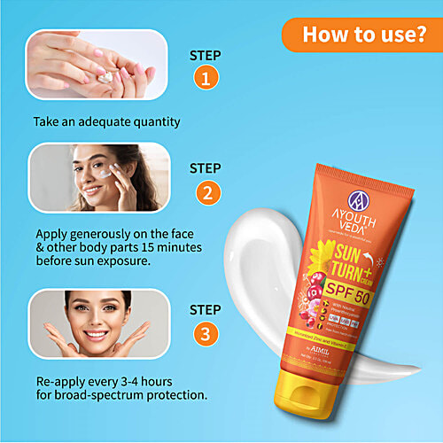 Ayouthveda Sun Turn+ Cream - SPF 50, With Vitamin E, UVA, UVB, PA++ Protection, 100 g
