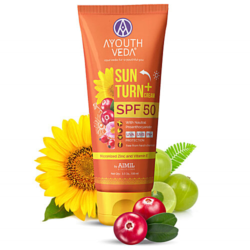 Ayouthveda Sun Turn+ Cream - SPF 50, With Vitamin E, UVA, UVB, PA++ Protection, 100 g