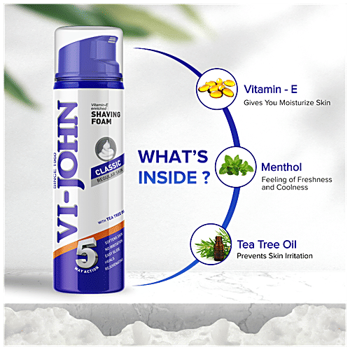 VI-JOHN Shaving Foam Classic For Regular Skin - Vitamin E Enriched With Tea Tree Oil, 200 ml