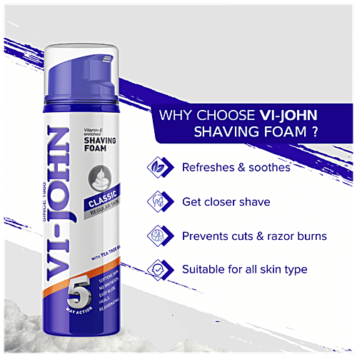 VI-JOHN Shaving Foam Classic For Regular Skin - Vitamin E Enriched With Tea Tree Oil, 200 ml