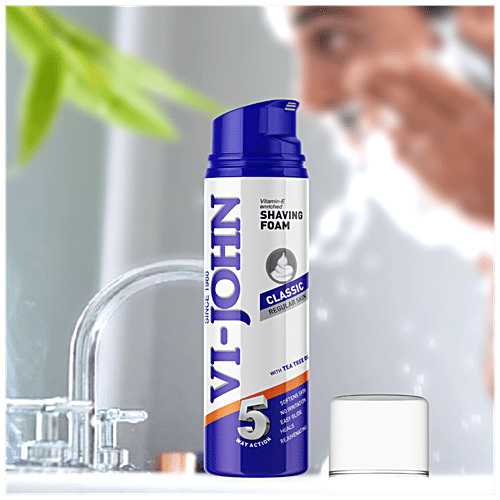 VI-JOHN Shaving Foam Classic For Regular Skin - Vitamin E Enriched With Tea Tree Oil, 200 ml