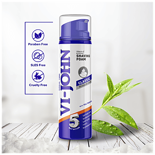 VI-JOHN Shaving Foam Classic For Regular Skin - Vitamin E Enriched With Tea Tree Oil, 200 ml