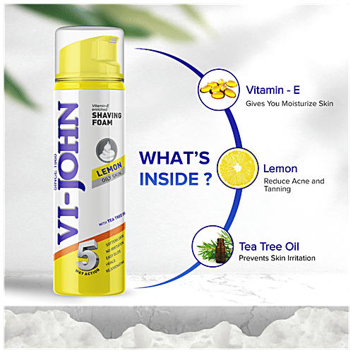 VI-JOHN  Shaving Foam Lemon For Oily Skin - Vitamin E Enriched, With Tea Tree Oil, 200 ml  