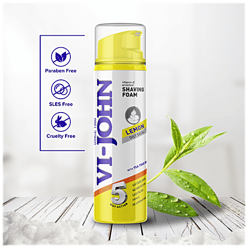 VI-JOHN  Shaving Foam Lemon For Oily Skin - Vitamin E Enriched, With Tea Tree Oil, 200 ml  