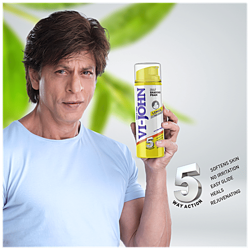 VI-JOHN  Shaving Foam Lemon For Oily Skin - Vitamin E Enriched, With Tea Tree Oil, 200 ml  
