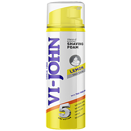 VI-JOHN  Shaving Foam Lemon For Oily Skin - Vitamin E Enriched, With Tea Tree Oil, 200 ml  
