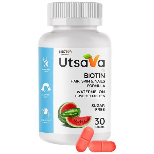 Buy Nector Utsava - Biotin Tablets, With Keratin, Bamboo Extract, Piperine,  Watermelon, Sugar-Free, Chewable, For Healthy Hair, Glowing Skin & Nails  Online at Best Price of Rs 299 - bigbasket