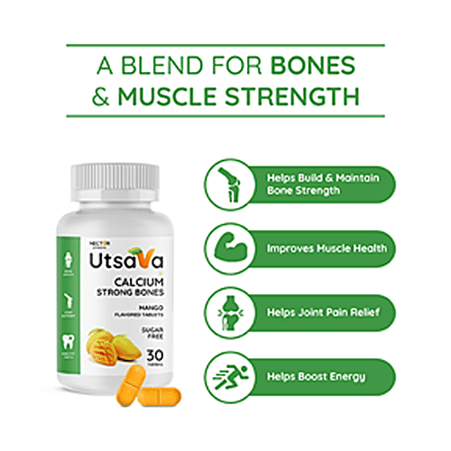 Nector Utsava - Calcium Tablets, Vitamin D3, Sugar-Free, Chewable, Mango Flavour, For Strong Bones, 30 pcs